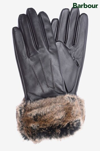 Barbour® Faux Fur Trimmed Leather Gloves (U20998) | £50