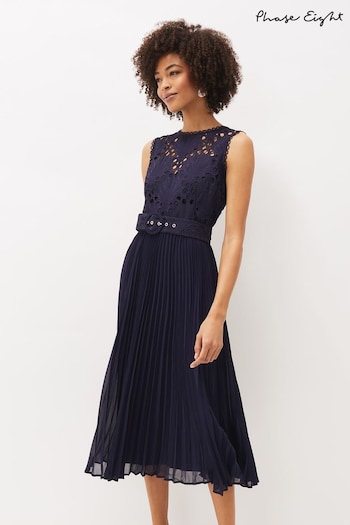 Phase Eight Amora Blue Lace Bodice Pleated Dress (U22018) | £150