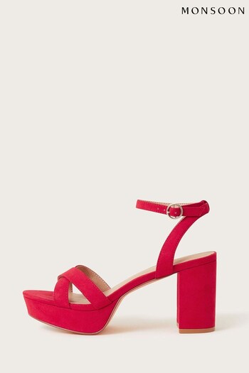 Monsoon Red Suedette Platform Heel Sandals (U22206) | £65