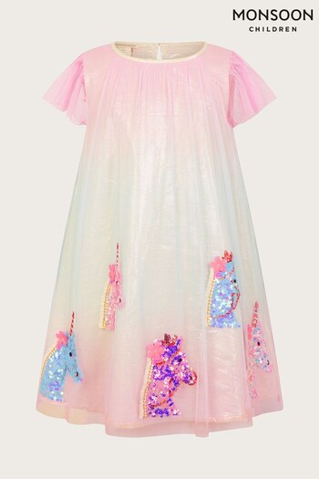 Monsoon Blue Disco Unicorn Trapeze Sew Dress (U22569) | £38 - £43