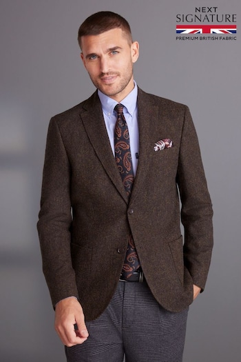 Brown Signature Moons British Wool Textured Blazer With Elbow Patches (U22603) | £170