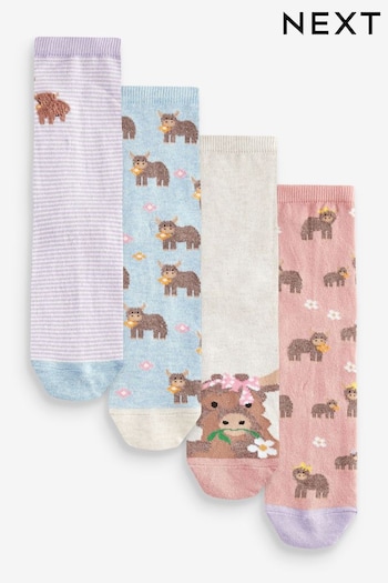 Pink/Lilac Hamish the Highland Cow Ankle Socks 4 Pack (U22832) | £10