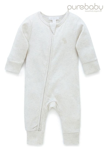 Purebaby Neutral Rib Zip Baby Footless Sleepsuit (U23300) | £20