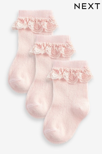 Pink 3 Pack Lace Trim Baby Socks (0mths-2yrs) (U23324) | £5.50