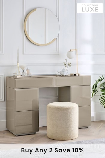 Dark Natural Sloane Glass Collection Luxe Storage Console Dressing Table (U23325) | £699