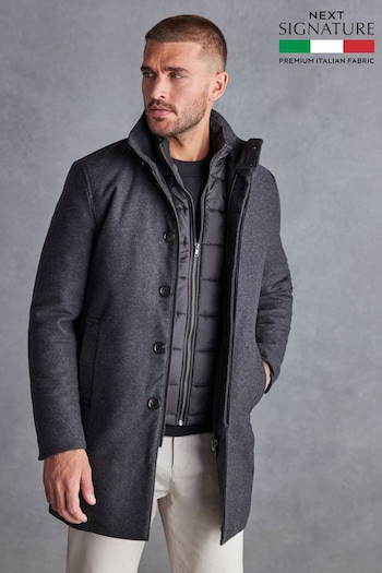Charcoal Grey Signature Italian Wool Rich Funnel Neck Coat With Removable Gilet (U23334) | £140