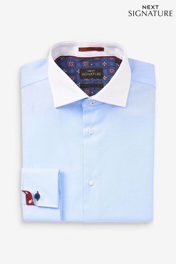 Blue/White Collar Regular Fit Single Cuff Signature Trimmed Shirt (U23475) | £45