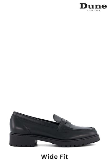 Dune London Black Wide Fit Gild Cleated Penny Loafers (U23716) | £85