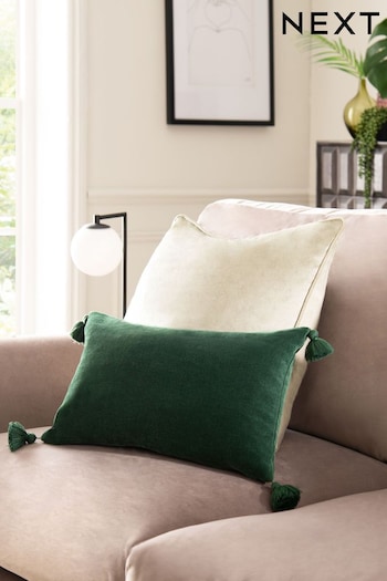 Bottle Green Soft Velour Tassel Oblong Cushion (U24301) | £14