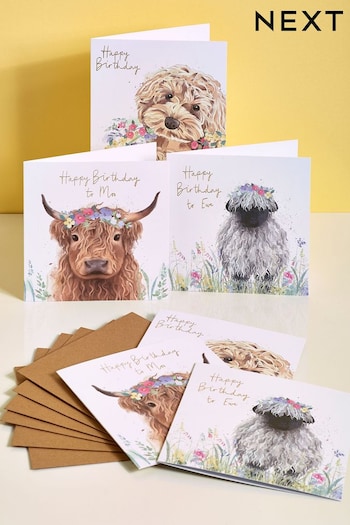 6 Pack Blue Cute Animals Birthday Cards (U24606) | £5