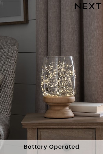 Natural Turned Wood With Glass Shade Battery Powered Ambient Light (U24608) | £40