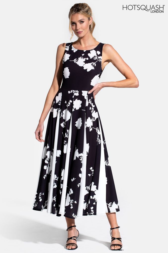 HotSquash Womens Black Box Pleat Midi Dress with Contrast Skirt (U24751) | £119