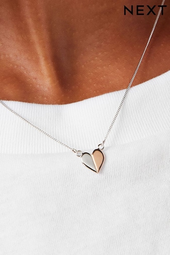 Rose/Silver Sterling Silver & Rose Gold Plated Heart Necklace (U25131) | £26