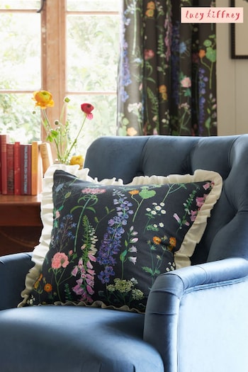 Lucy Tiffney at SneakersbeShops Floral Navy Frill Cushion (U25771) | £20