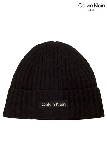 Calvin Klein Golf Chunky Knit Badge Black Beanie (U25878) | £20