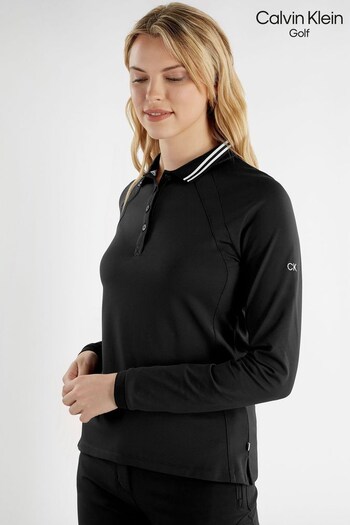 Calvin Klein Golf Blair Long Sleeve Black Polo Shirt (U25893) | £60