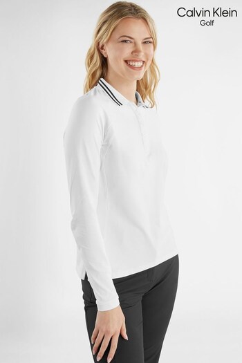 Calvin Klein Golf Blair Long Sleeve White Polo Shirt (U25903) | £60