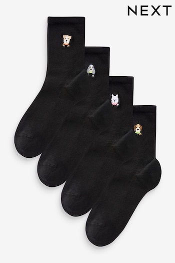 Dog Faces Embroidered Motif Ankle Socks 4 Pack (U25935) | £12