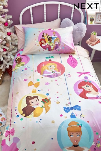 Disney Princess Christmas Pink Reversible 100% Cotton Duvet Cover and Pillowcase Set (U26072) | £25 - £37