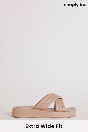 Simply Be Extra Wide Fit Nude Soft Volume Interweaved Flatform Mules (U26099) | £25