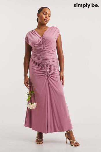 Simply Be Pink Ruched Front Bridesmaids Maxi Dress (U26108) | £65