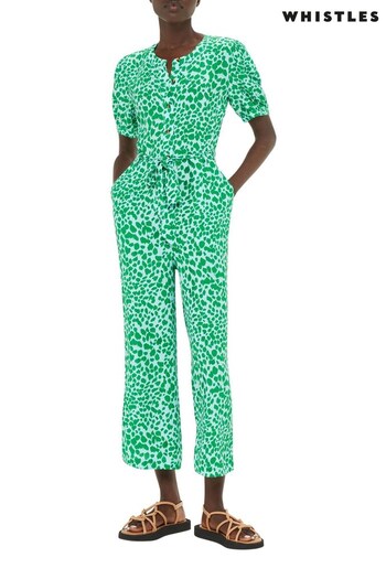 Whistles Green Smooth Leopard Jumpsuit (U26180) | £139