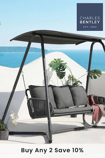 Charles Bentley Grey Garden 3 Seater Rope and Steel Garden Swing (U26416) | £360