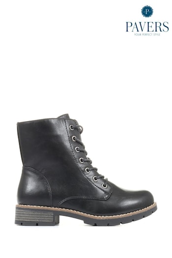 Pavers Ladies Black Lace-Up Ankle Dry Boots (U26713) | £40