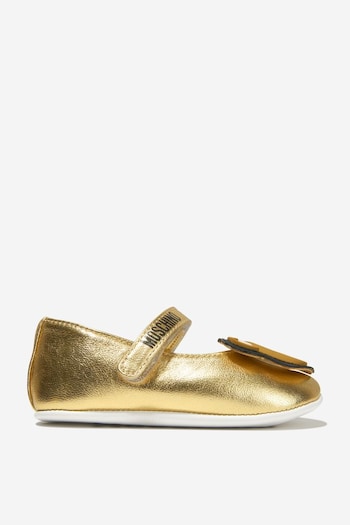 Baby Girls Leather Teddy Bear Pre-Walker Shoes in Gold (U26742) | £52