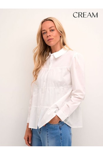 Cream White Malinka Long Sleeve Collared Shirt (U26782) | £50