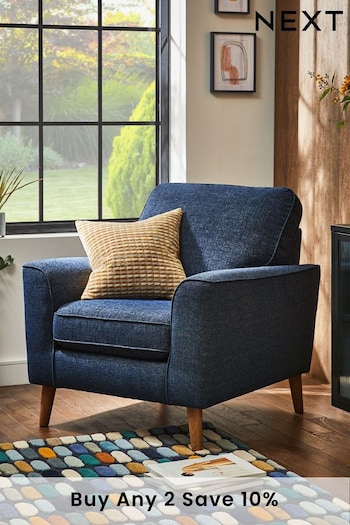 Tweedy Plain Navy Blue, Oak Effect Leg Stamford Accent Chair (U27127) | £375