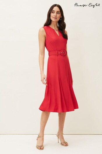 Phase Eight Red Jayne Belted Panelled Dress (U27964) | £130