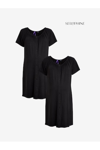 Seraphine Black Button-Down Maternity Nighties Twin Pack (U28044) | £59