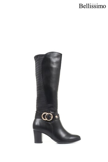 Bellissimo Ladies Black Heeled Knee High Boots (U28776) | £65