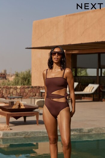 Chocolate Brown Rochelle Signature Tummy Control Cut Out Bandeau Swimsuit (U28798) | £68