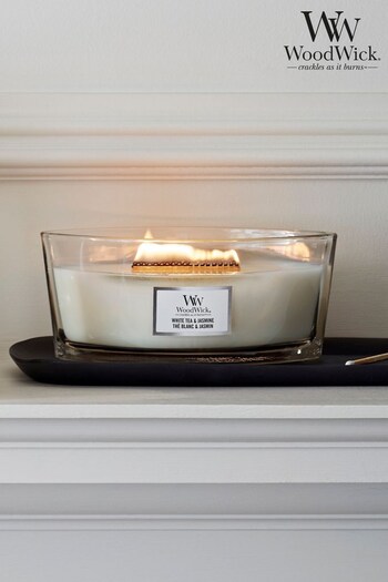 Woodwick White Ellipse White Tea Jasmine Candle (U29289) | £31