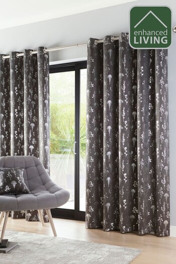 Enhanced Living Grey Fleur Eyelet Ready Made Blackout Eyelet Curtains (U29388) | £50 - £105