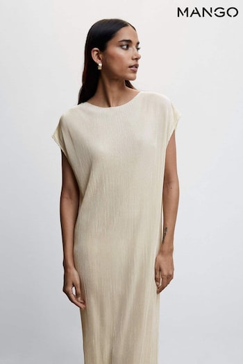 Mango Cream Pleated Long Dress (U29535) | £36