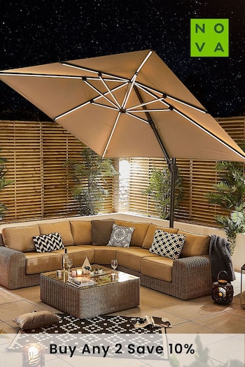 Nova Outdoor Living Beige Galaxy LED Cantilever 3m Square Parasol with Cover (U29850) | £600