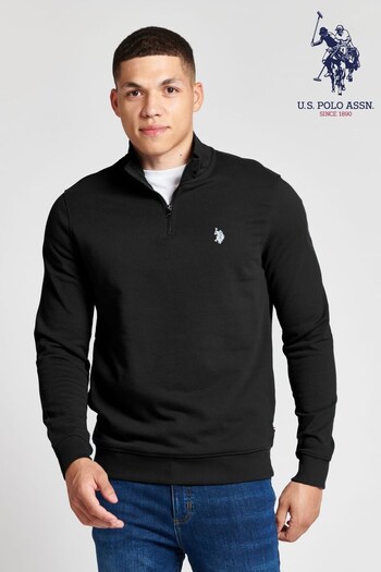 U.S. Polo Stripe Assn. Black 1/4th Zip FT Funnel Neck Sweatshirt (U30119) | £55