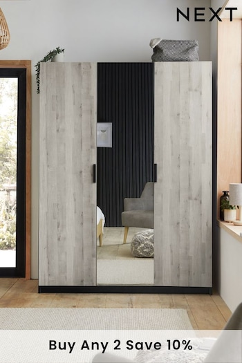 Grey Bronx Oak Triple Effect Semi Fitted Mirrored Wardrobe (U30186) | £625
