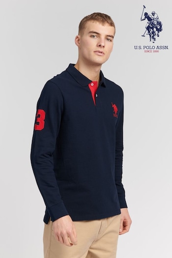 U.S. Polo Mens Assn Navy Blazer Player 3 LS Regular Fit Polo Mens Shirt (U30248) | £50