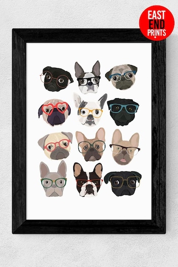 East End Prints Grey Pugs in Glasses Print by Hanna Melin (U30327) | £47 - £132