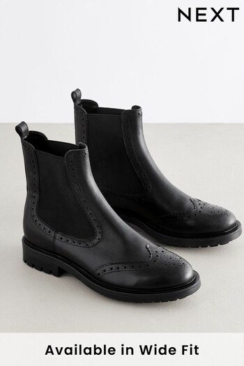 Black Forever Comfort® Brogue Leather Chelsea Boots (U30400) | £66
