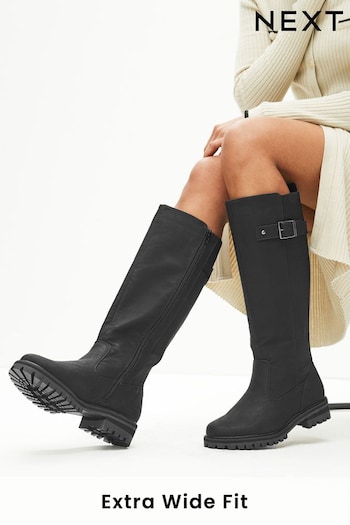 Black Extra Wide Fit Forever Comfort® Stitch Detail Knee High Boots (U30439) | £62