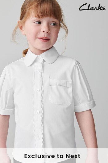 Clarks White Short Sleeve Girls Lace Trim School Shirt (U30628) | £10 - £12