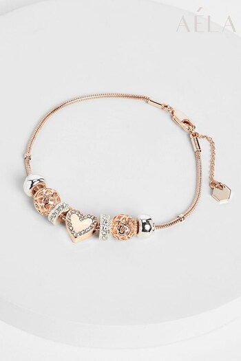 Aela Rose Pink Gold Heart Charm Bracelet In a Gift Box (U30663) | £20