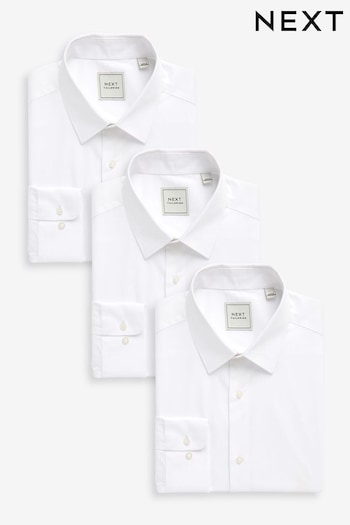 White Slim Fit Single Cuff Cotton Shirts 3 Pack (U30690) | £79