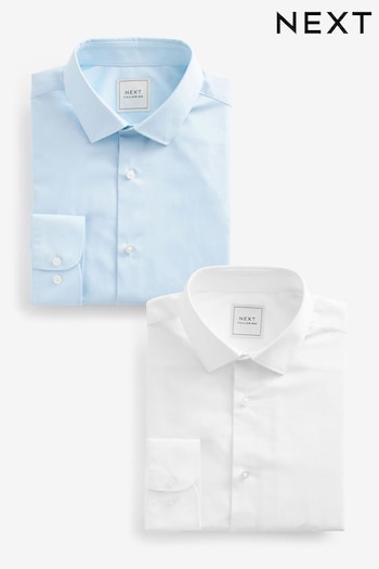 White/Blue Slim Fit Single Cuff Shirts 2 Pack (U30699) | £38