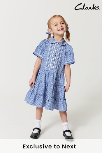 Clarks Blue Clarks Gingham School Dress and Scrunchie Set (U30769) | £12 - £14